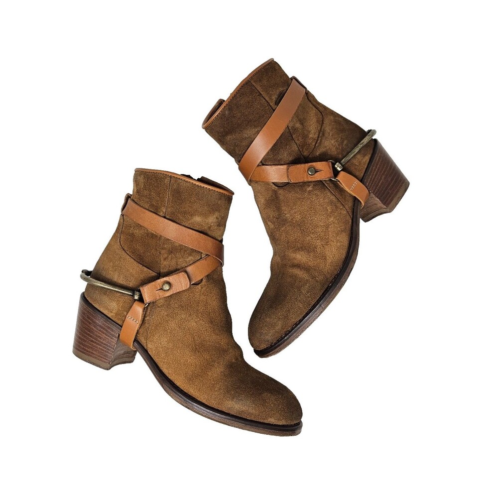 SUNDANCE Ambleside Ankle Boots Women's 37 Brown Suede Heel Spurs Boho Western